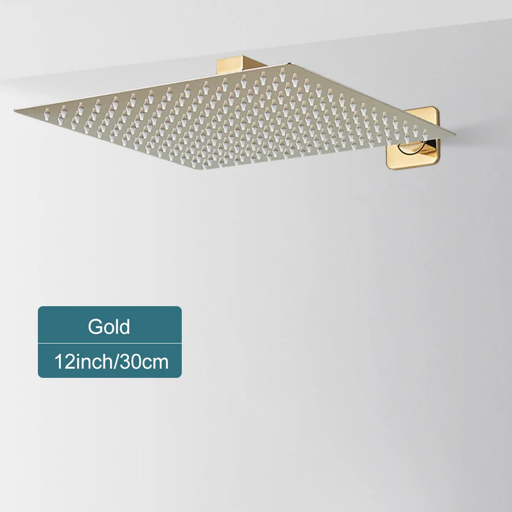 Matte Black Rain Shower Head 8/10/12 Inch Bathroom Square Shower Head and Shower Arm Wall Mounted Shower Faucet