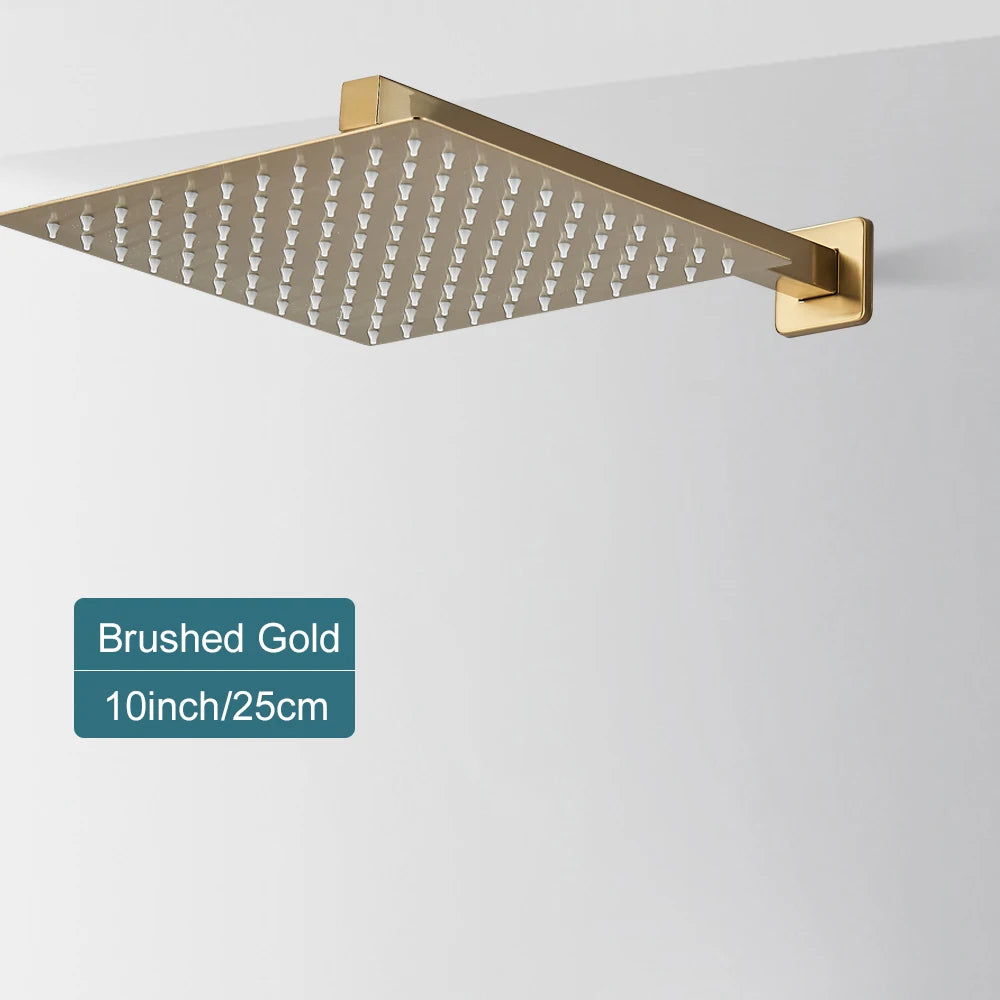 Matte Black Rain Shower Head 8/10/12 Inch Bathroom Square Shower Head and Shower Arm Wall Mounted Shower Faucet
