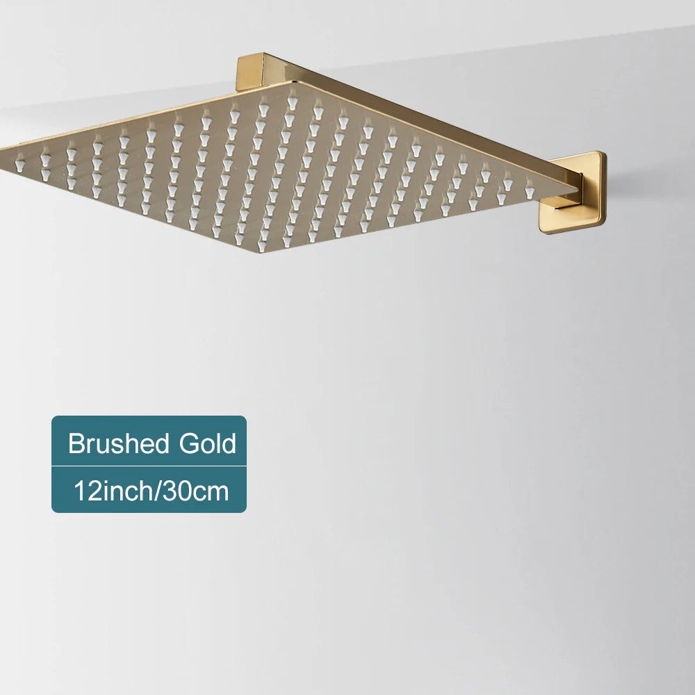 Matte Black Rain Shower Head 8/10/12 Inch Bathroom Square Shower Head and Shower Arm Wall Mounted Shower Faucet