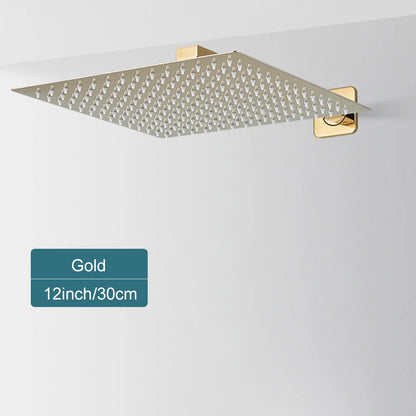 Matte Black Rain Shower Head 8/10/12 Inch Bathroom Square Shower Head and Shower Arm Wall Mounted Shower Faucet