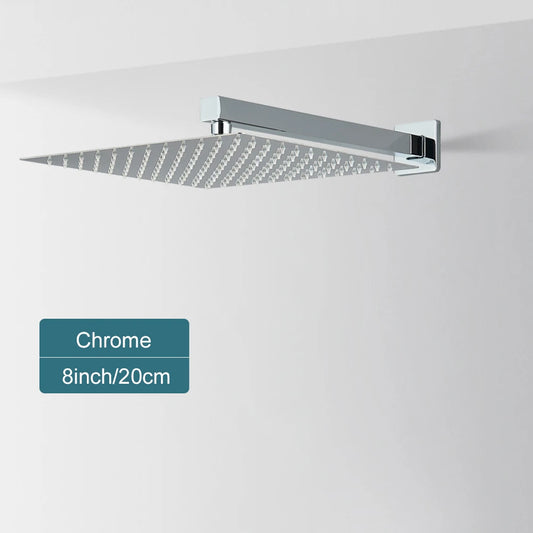 Matte Black Rain Shower Head 8/10/12 Inch Bathroom Square Shower Head and Shower Arm Wall Mounted Shower Faucet