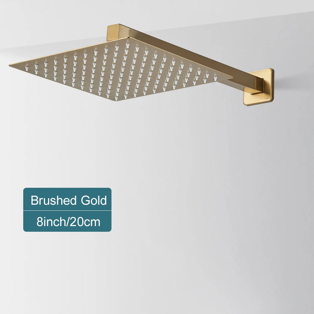 Matte Black Rain Shower Head 8/10/12 Inch Bathroom Square Shower Head and Shower Arm Wall Mounted Shower Faucet