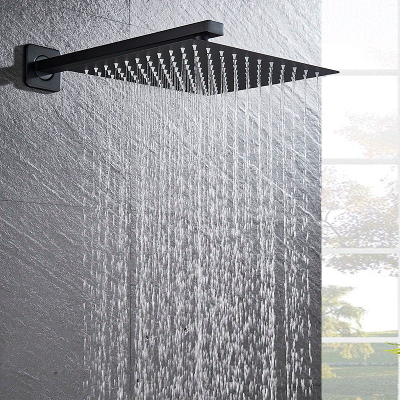 Matte Black Rain Shower Head 8/10/12 Inch Bathroom Square Shower Head and Shower Arm Wall Mounted Shower Faucet