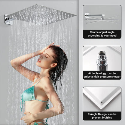 Matte Black Rain Shower Head 8/10/12 Inch Bathroom Square Shower Head and Shower Arm Wall Mounted Shower Faucet