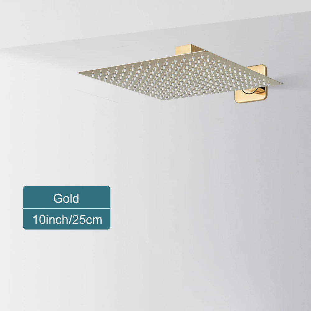 Matte Black Rain Shower Head 8/10/12 Inch Bathroom Square Shower Head and Shower Arm Wall Mounted Shower Faucet