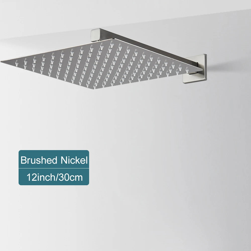 Matte Black Rain Shower Head 8/10/12 Inch Bathroom Square Shower Head and Shower Arm Wall Mounted Shower Faucet
