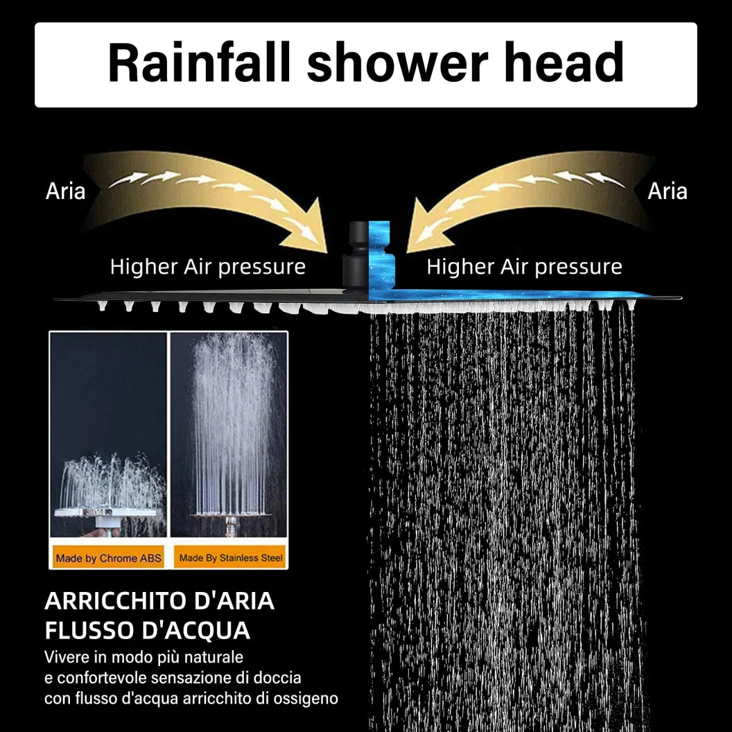 Matte Black Rain Shower Head 8/10/12 Inch Bathroom Square Shower Head and Shower Arm Wall Mounted Shower Faucet