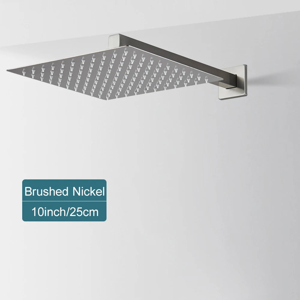 Matte Black Rain Shower Head 8/10/12 Inch Bathroom Square Shower Head and Shower Arm Wall Mounted Shower Faucet